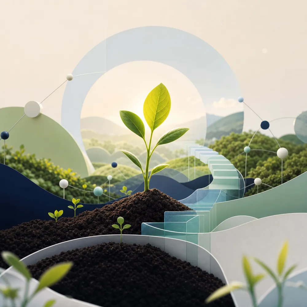 Ilustração de uma planta crescendo em direção a um caminho de desenvolvimento
