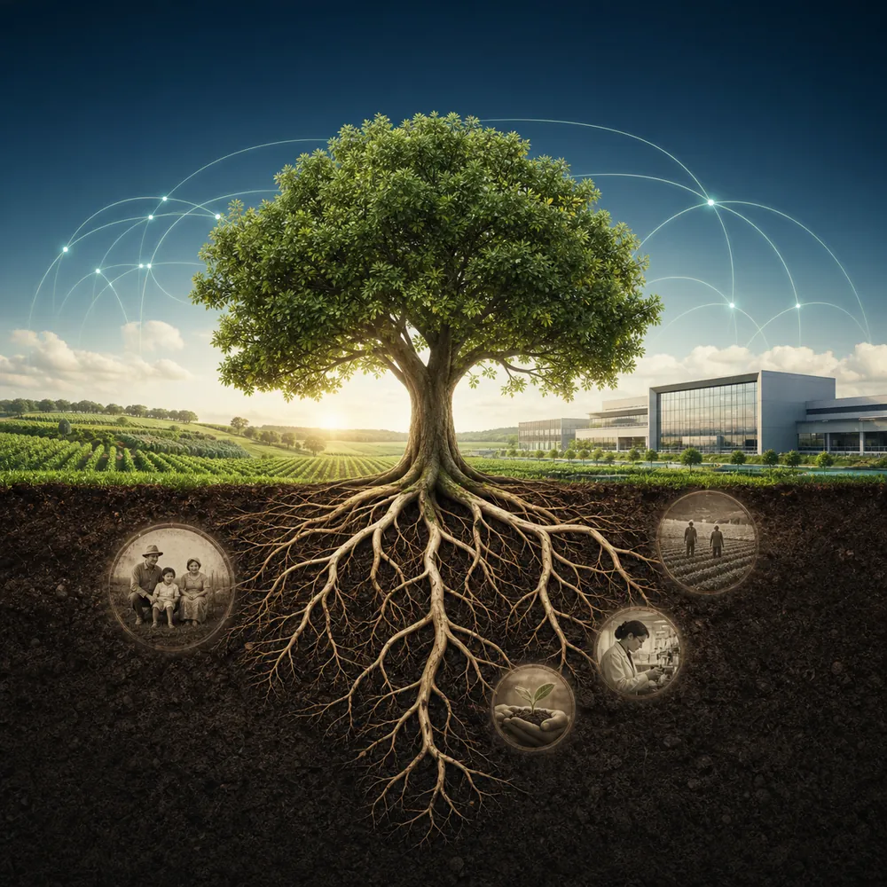 Ilustração das raízes, da história e da expansão da Agrocete